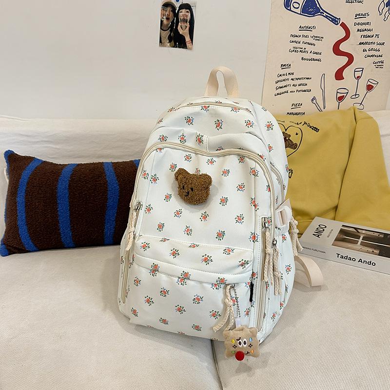 School Bag Fresh Floral New Backpack Japanese Junior High School Students College Style Large Capacity School Bag Casual Versatile Backpack