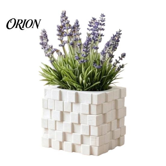 Pixel Cube Decor 3D Printed Planter, Grid Spliced Decor, Retro Geometric Ornament, Matte Minimalist Desk Decoration Breathable Structure, Compact