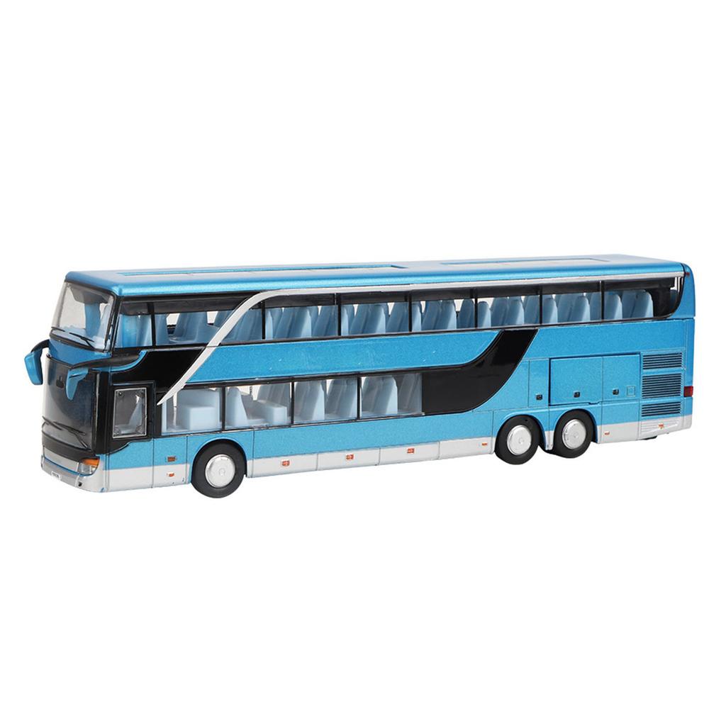 Elektrický 1:32 Alloy Doubledecker Bus Model Hračka s lehkou hudbou pro děti Dárek pro děti (Modrý)