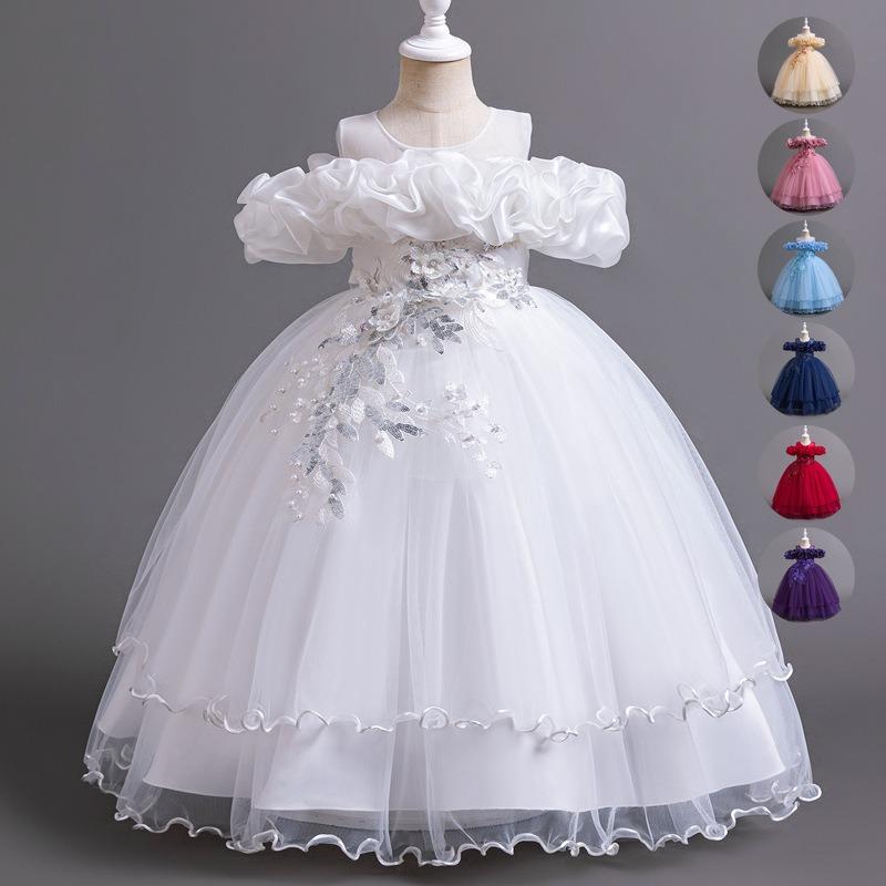Girls Kids Princess Long Tulle Dress Birthday Party Formal Occasion Dress