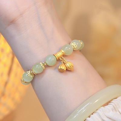 Liangshihuan Elastic Rope Bracelet, Natural Hetian Jade Bead Bracelet, Single-loop Fashionable and Simple Versatile Jade Bracelet