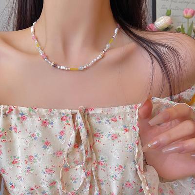 Collier de Perles de Cristal Colorées: Chaîne Clavicule Style Xiaoduo Dopamine Luxe Léger pour Femmes