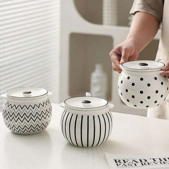Japanese Striped Ceramic Lard Jar 1.4L Large Capacity Porcelain Spice Jar High Temperature Resistant Oil Bottle Kitchen Supplies