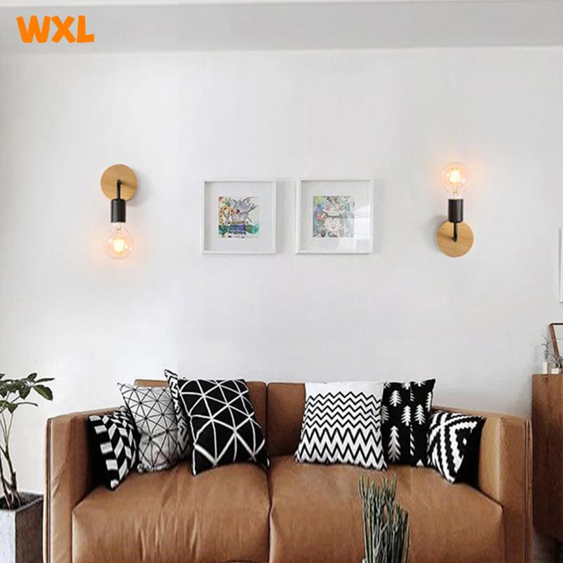 Wood Wall Lamp Vintage Wall Lights Fixture E27 110V-220V Bedside Retro Lamp Industrial Decor Dining Room Bedroom Light