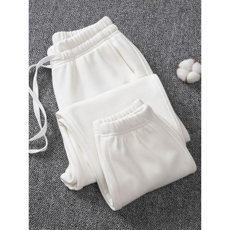 Spring Red Pure Cotton Casual Female Winter Fleece-Lined Track Pants