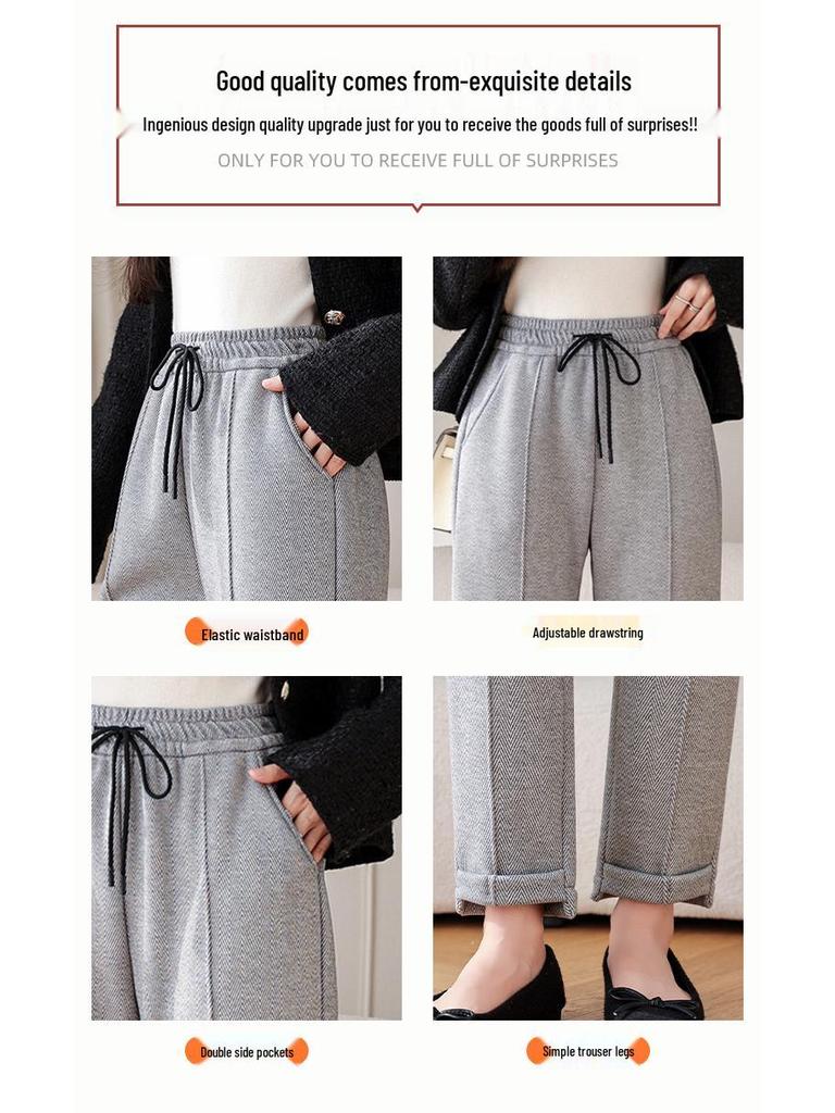 Women's High Waist Fleece Lined Woolen Warm Carrot Pants