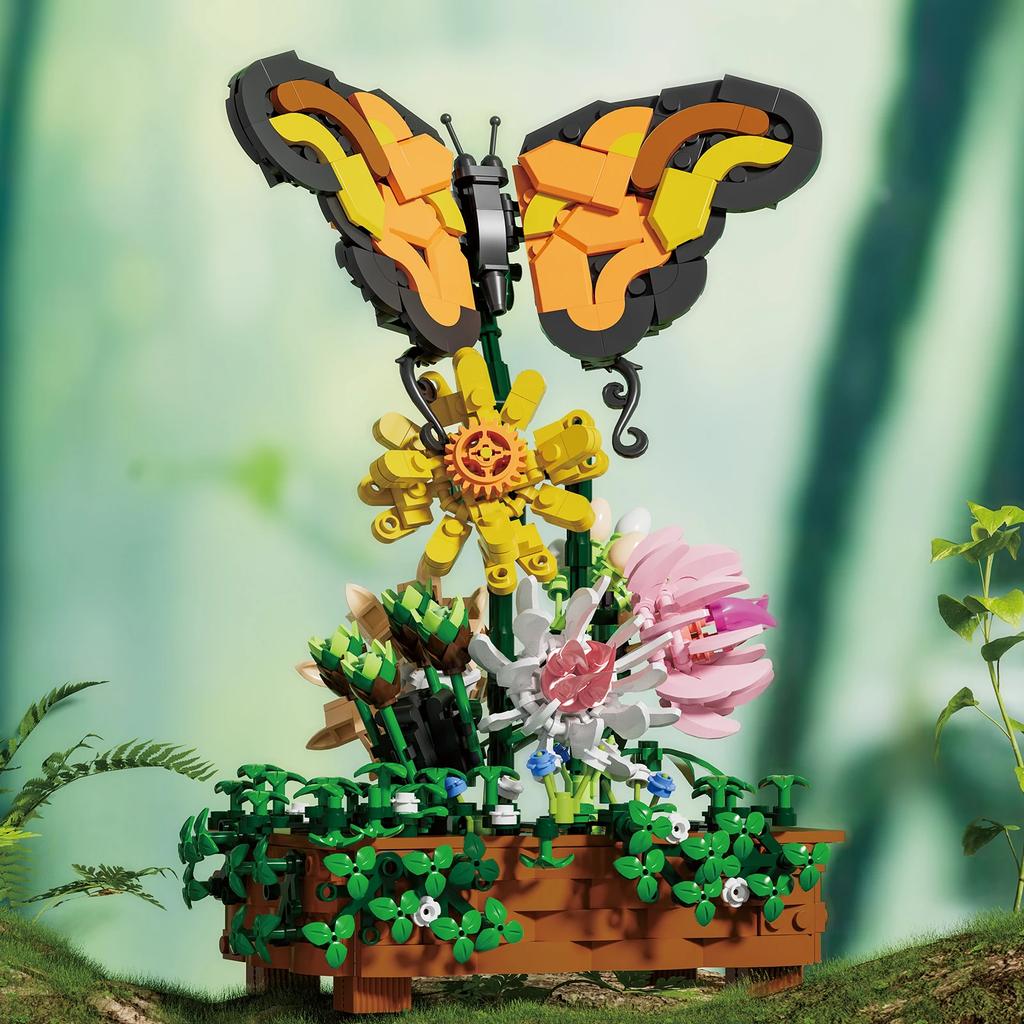 686PCS Butterfly Pot Plant Building Blocks Insect Bonsai Model Bricks Idea Desktop Decoration Kids DIY Toys Holiday Gifts