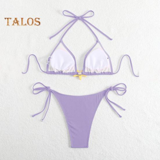 Women's Bikini Set Halter String Side Tie Two-Piece Swimsuit with Starfish Decor Sexy Triangle Bathing Suits for Beach Vacation Hot Spring Pool