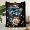 Magical Starry Dolphin and Golden Rose Throw Blanket Glitter Ocean Creature Art Decor for Sofa Bedroom Indoor Home Blanket