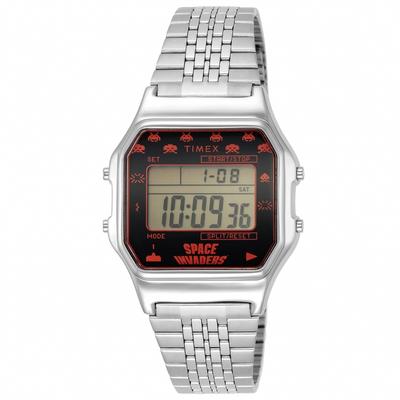 Watch TIMEX 80 Space Invaders Collaboration Model Red Dial Brass Acrylic Quartz Japanese Movement Digital 30MM America Watch TW2V30000 Silver