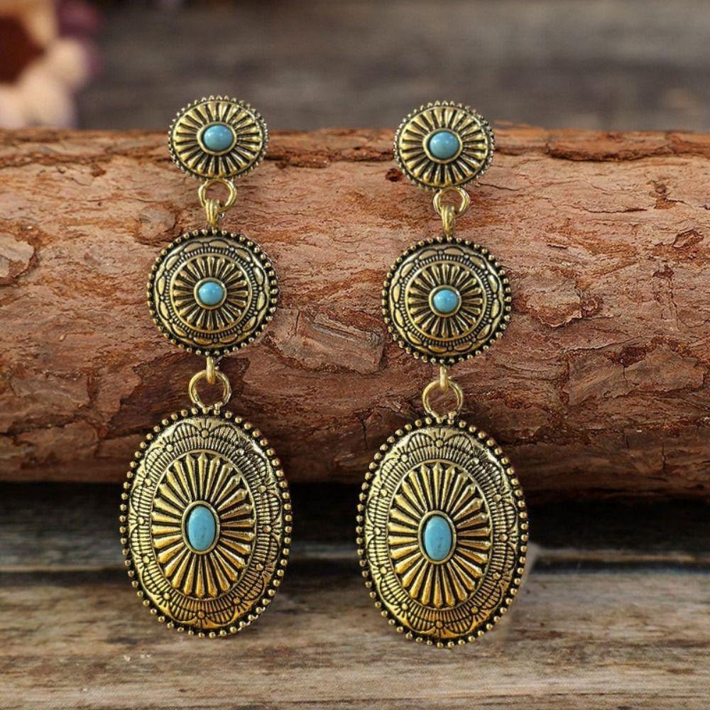 Silver Western Style Stud Earrings Dangling Boho Chic Jewelry Women's Gypsy Earrings  Outfits
