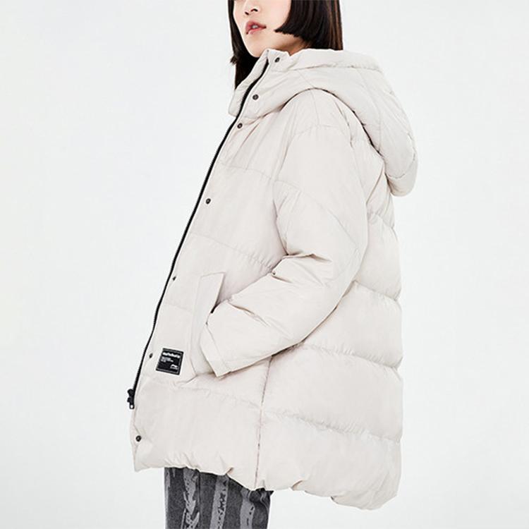 Li Ning Warm Hooded Down Jacket Women Outerwear Cloudy-Gray AYMP032-5