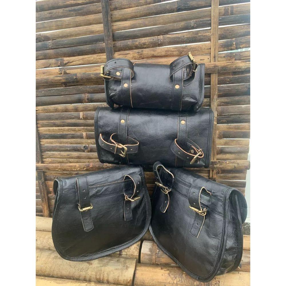 Goat Leather Motorcycle Saddle Bags Saddlebag Luggage Bag Combo Sets