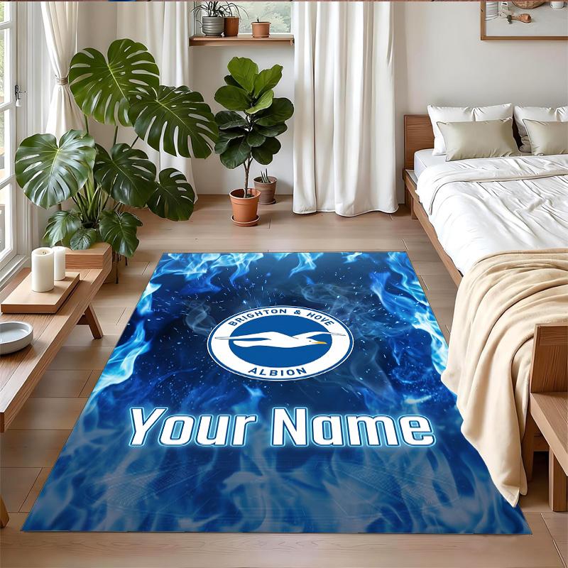 Crystal Velvet Rug Custom Name Text, Soft Non Slip Floor Mat Home DecorBrighton & Hove Albion Football