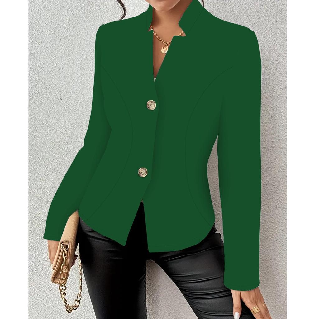 Damen Casual Einfarbig Slim Fit Zwei-Knopf-Kragen mit fehlenden Ecken Langärmliger Sakko