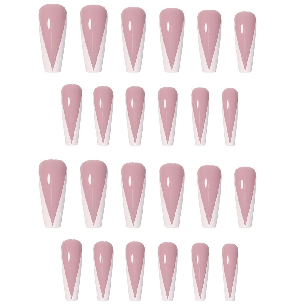 French Icy Nude White V-wearing Armor, Long Ballet Patch Nail Fake Finger Nail Art Nail Art Nail Art Nail Art