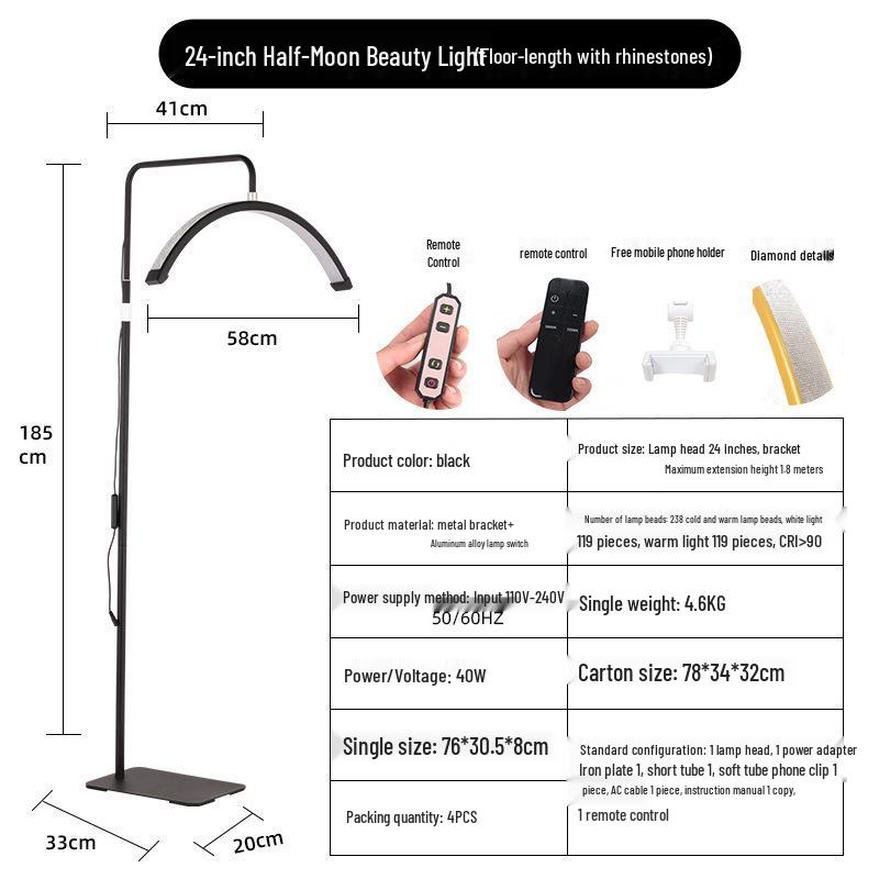 24" U-Shaped LED Beauty Lamp with Floor Stand for Nail, Tattoo, and Eyebrow Art.
