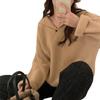 One-button Design Pit Strip Knitted Sweater Simple Lazy Solid Color Navy Lapel Sweater Women's Autumn and Winter New