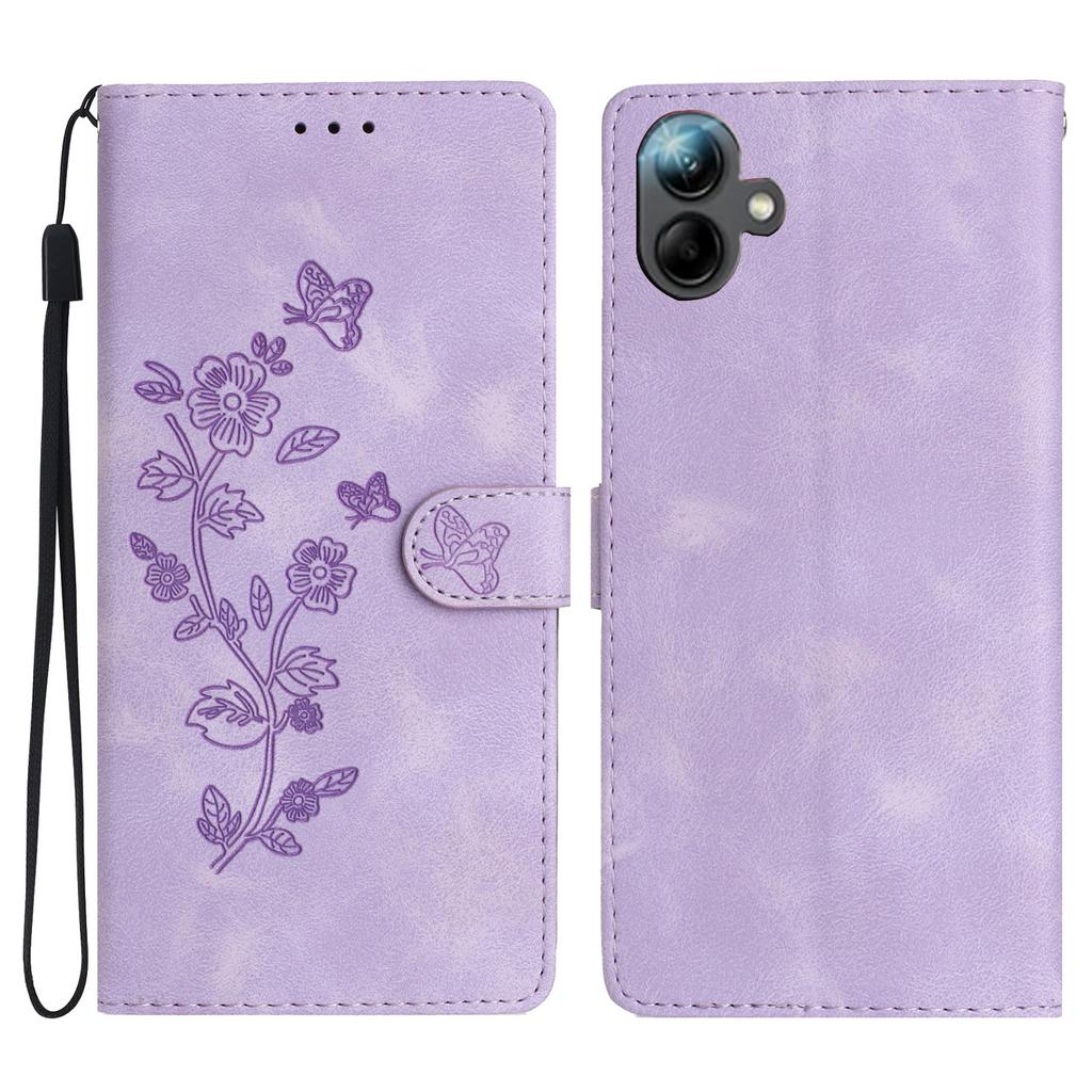 For Samsung Galaxy A06 4G Case Leather Imprinted Flower Phone Cover Wallet with Wrist Strap