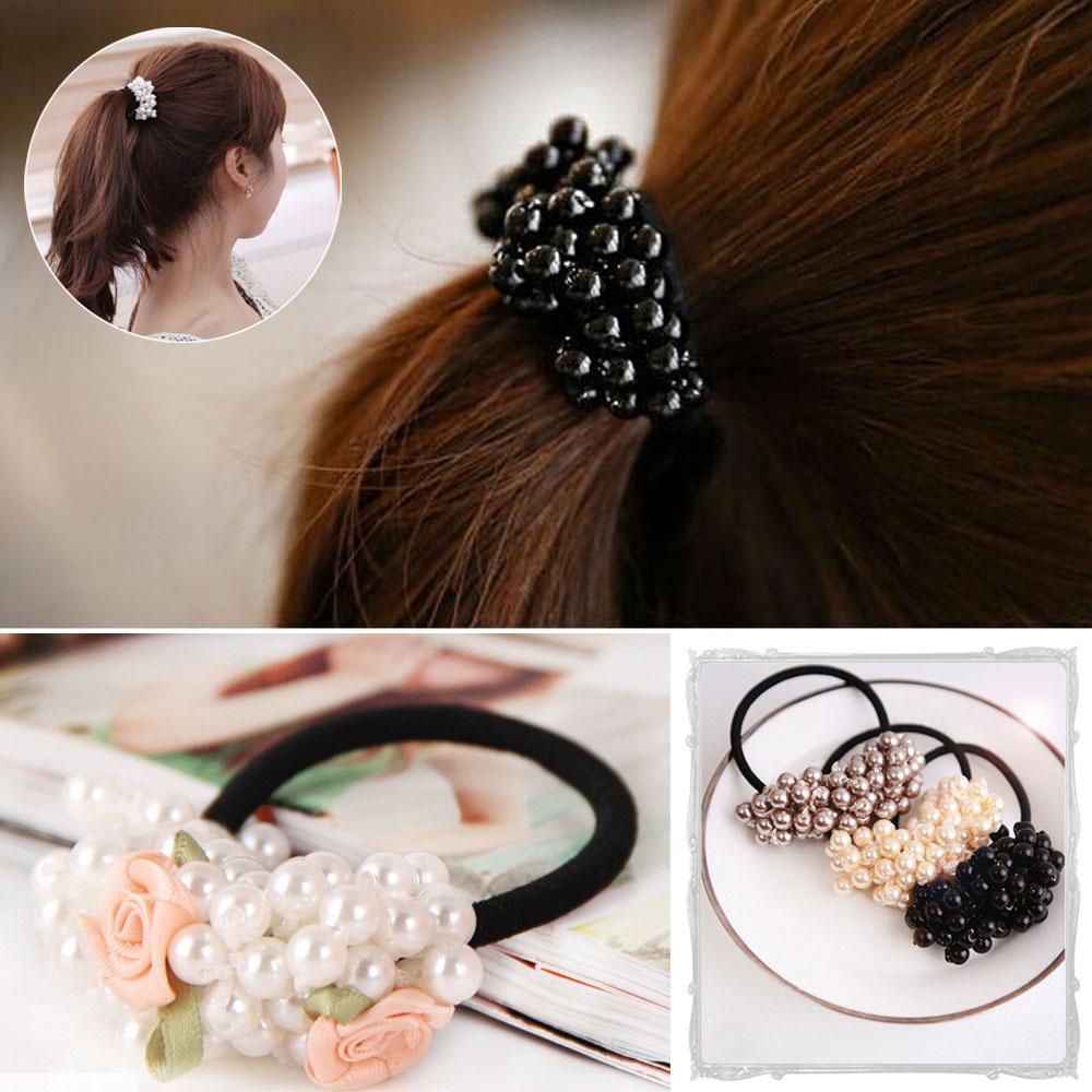 

Accessories Elastic Fashion Girls Hair Decoration Flower Beads Hair Rope Pearls