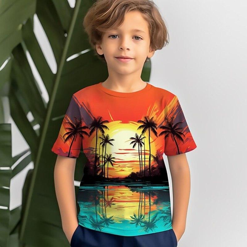 Boys 3D Coconut Tree Tee Shirt Short Sleeve Summer Vacation Tropical Hawaiian Polyester Kids Crew Neck Outdoor Casual Daily Tops