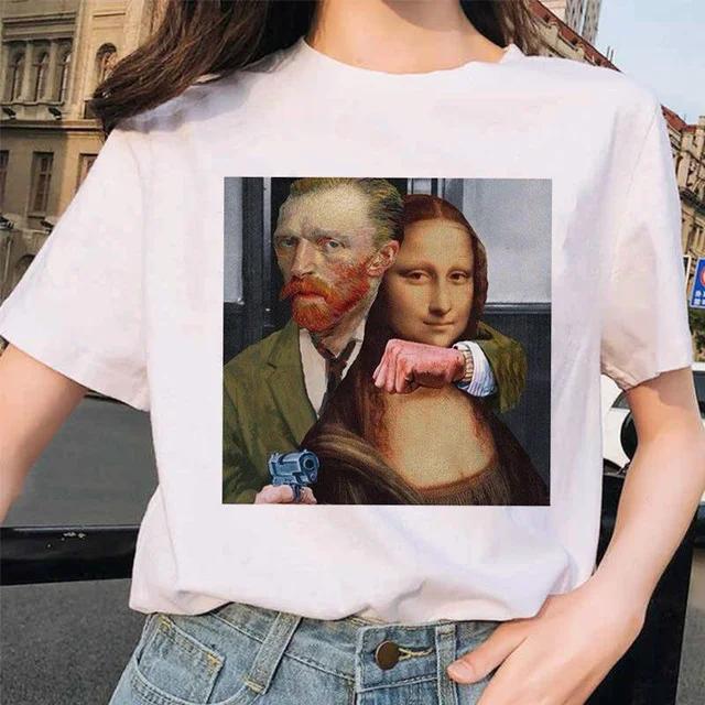 Women Clothes Summer Fashion Trendy Casual TShirt Van Gogh Cat Van Gogh Cat Art Oil Painting Printed T-Shirt Aesthetic Clothes