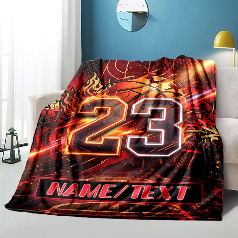 1PC Custom Name Basketball Number 23" Outdooor Flannel Blankets Throw Blanket All-Season Throw Gift Bedspread for Couch, Bed, Camping Holiday Birthday