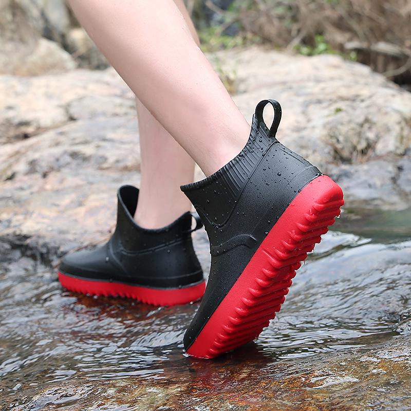 Men's Low-Cut Waterproof Non-Slip Rubber Rain Boots for Car Washing and Outdoor Fashion.