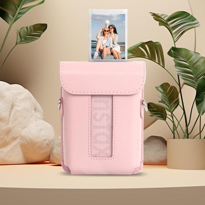 Rieibi mini Link3 Case, Compatible with FUJIFILM Instax Mini Link3, Shoulder Strap PU Leather Pink 13.5*9.7*4CM