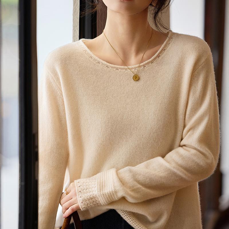 Women's Cashmere Sweater Qinghe Cashmere 30% Cashmere 70% Wool Autumn and Winter Pullover Warm and Fashionable