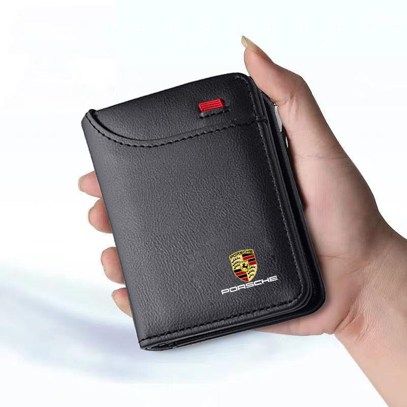 Leather Car Wallet Mini Credit Card Purse Portable Wallet For Porsche Cayenne Panamera Macan 911 Taycan Boxster Cayman 918 Pajun