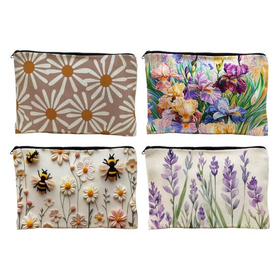 Yousheng Cosmetic Storage Bag, Thickened Canvas Pouch, with Smooth Zipper Large Capacity Stationery Organizer, Oil Painting Print Cosmetic Pouch