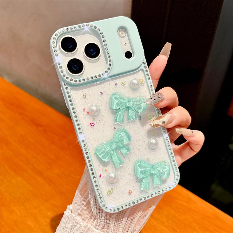 

Cute Korea Girl Pink Bowknot Phone Case For iphone 17 Air 16 15 14 13 Pro Max Plus Silicone Soft Glitter Jewelled Back Cover iPhone 13