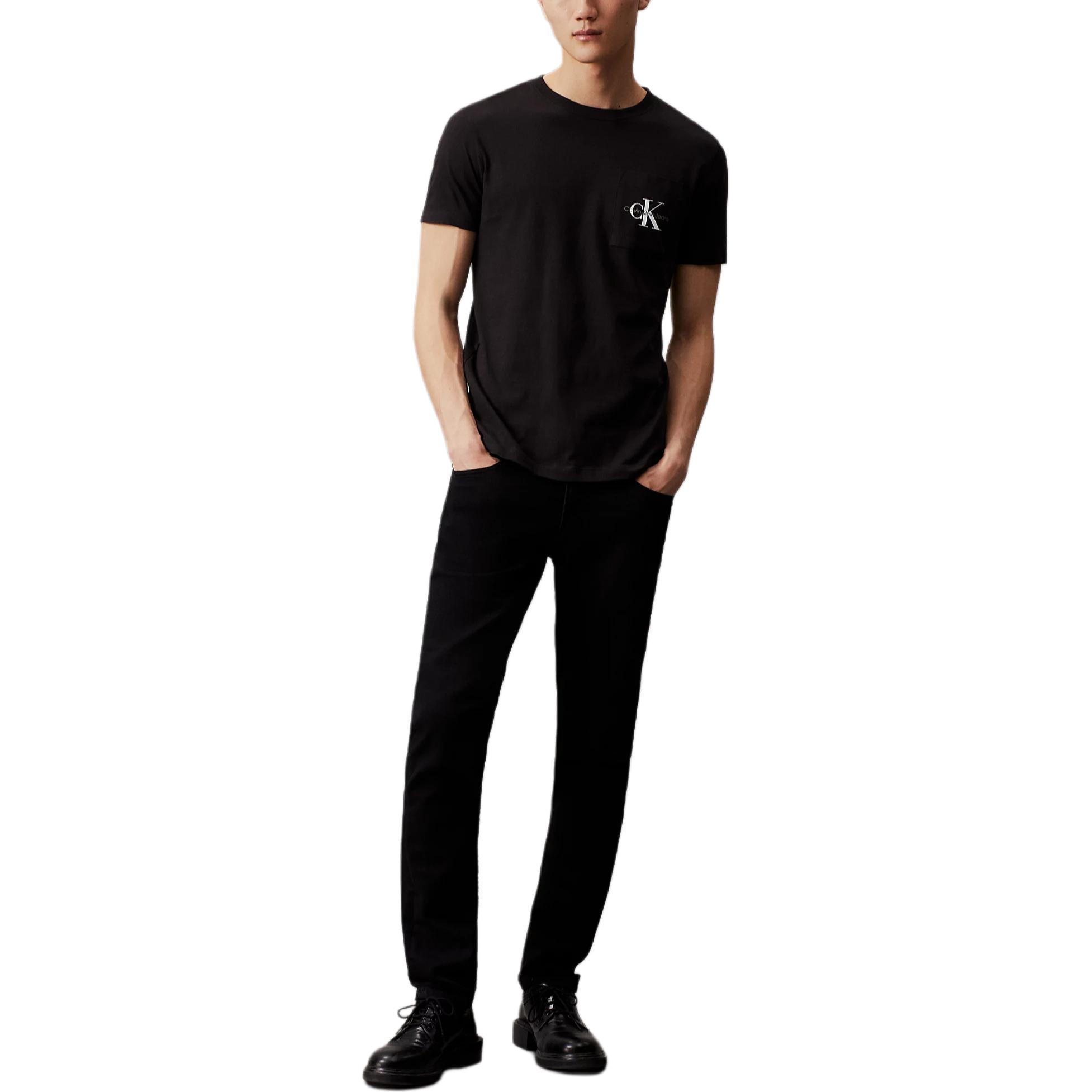 

Calvin Klein Jeans Slim Fit Solid Color Round Neck Short Sleeve T-Shirt With Letter Pocket Men Tops Black J30J320936-BEH M