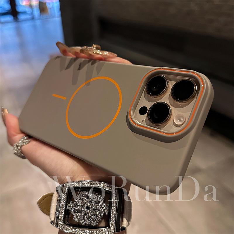 Applicable to iPhone16 contrasting color frame magnetic suction mobile phone case Apple 15promax thin ring skin feeling ultra-thin protective case