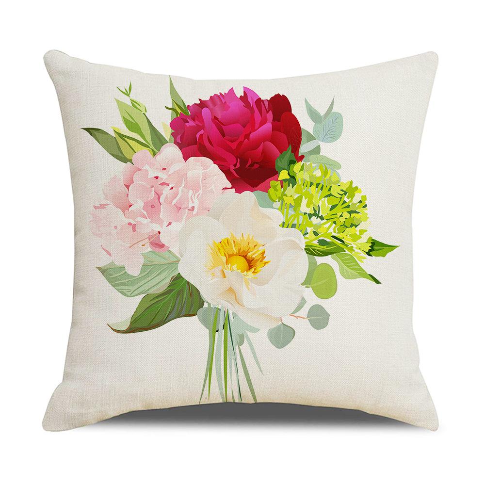 Nordic New Home Simple Plant Flower Series Linen Pillow Cover Square Sofa Cushion Cover