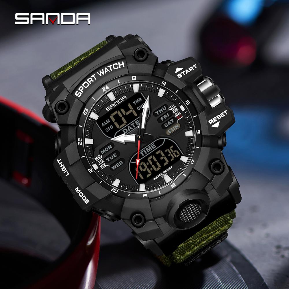 SANDA SD6126 Fashion Men's Watch Nylon Strap LED Sports Waterproof Men's Watch