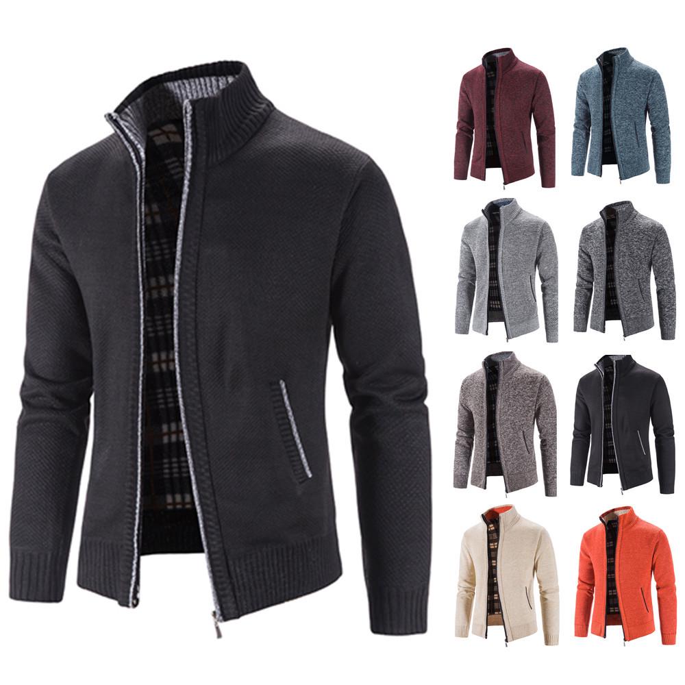 2024 Men's Autumn/Winter Stand-Up Collar Fleece-Lined Cardigan Sweater