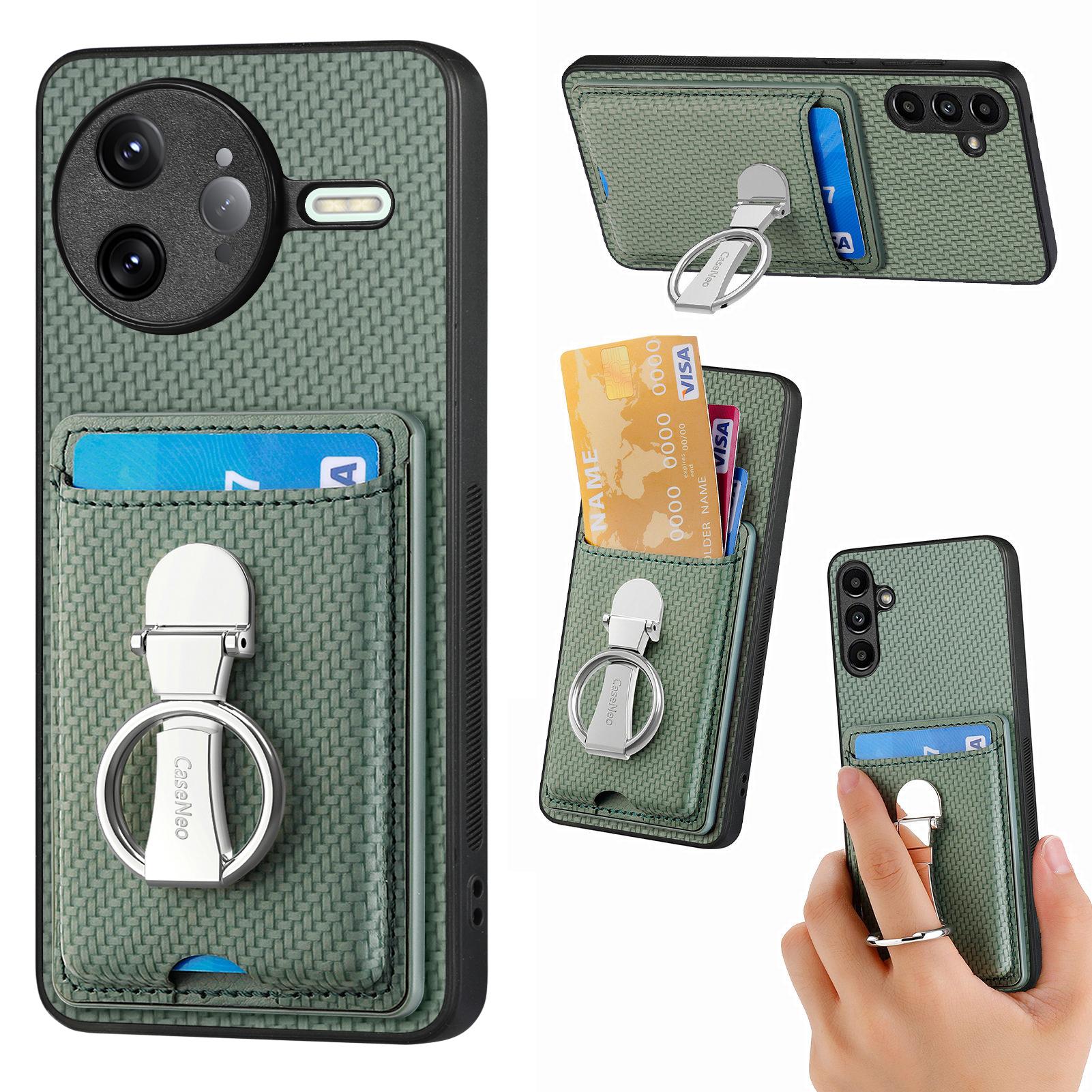 

For Xiaomi Poco F7 Ultra 5G/Xiaomi Redmi K80 Pro 5G Leather Phone Back Cover with Kickstand and Card Slots Carbon Fiber Texture Green