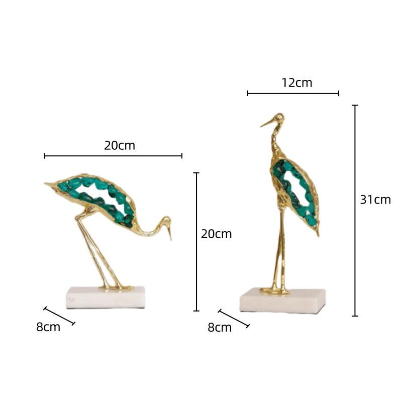 Metallhandwerk Simulierte Tierskulptur Kristallkranich Grüner Edelstein Vogel Dekorative Figuren Heimdekorationszubehör