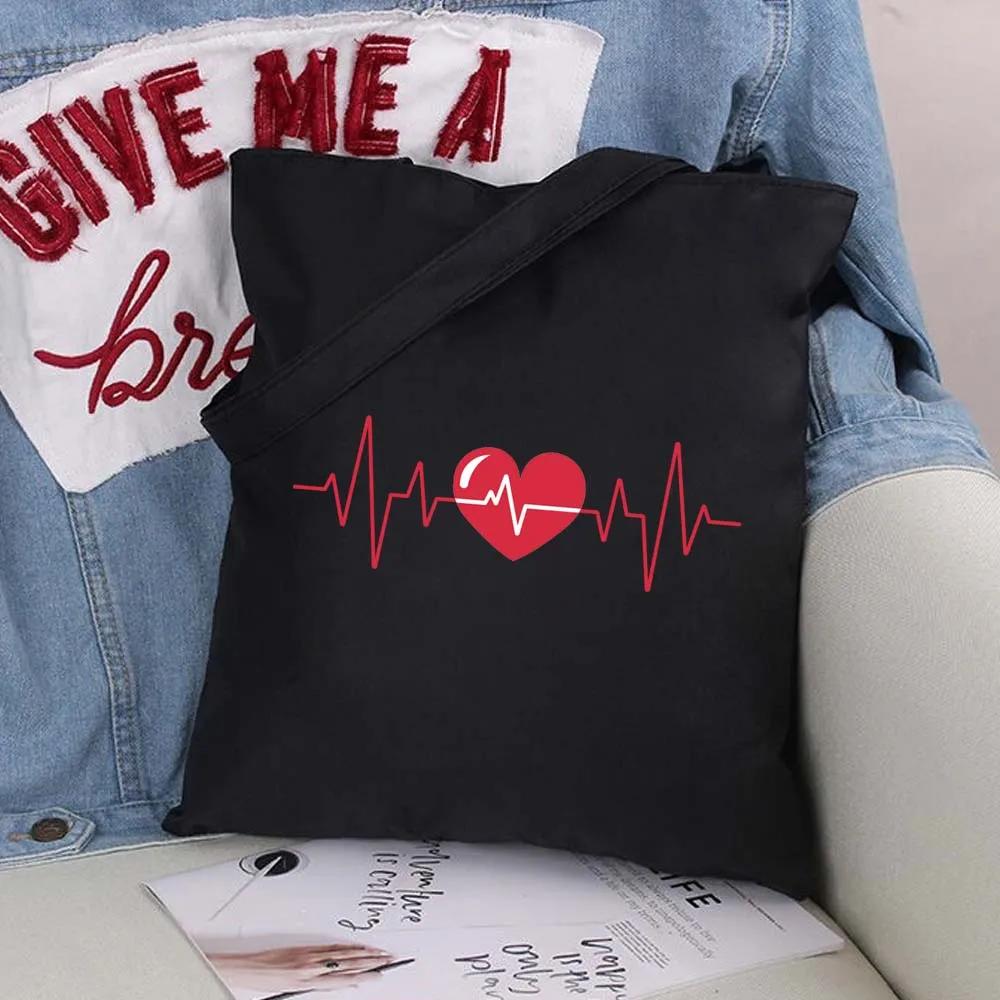 Women Shopping Bags Black Printing Foldable Handbags Eco Shopper Shoulder Bag Canvas Tote Environmental Storage Handbag