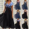 Vestido Midi Casual de Verano para Mujer, Cuello en V, Manga Corta, Estampado Floral, Chifón, Patchwork, Corte en A