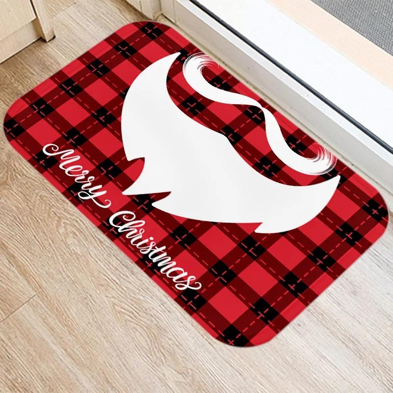 Merry Christmas! Red plaid print doormat home decor bathroom kitchen non-slip floor mat living room hallway rug.