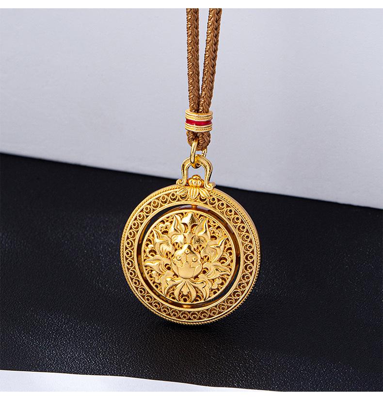 Vietnamese Sand Gold Rotatable Compass Pendant Necklace - Women's Versatile, Long-lasting Color Retention Jewelry with Eight Treasures Design