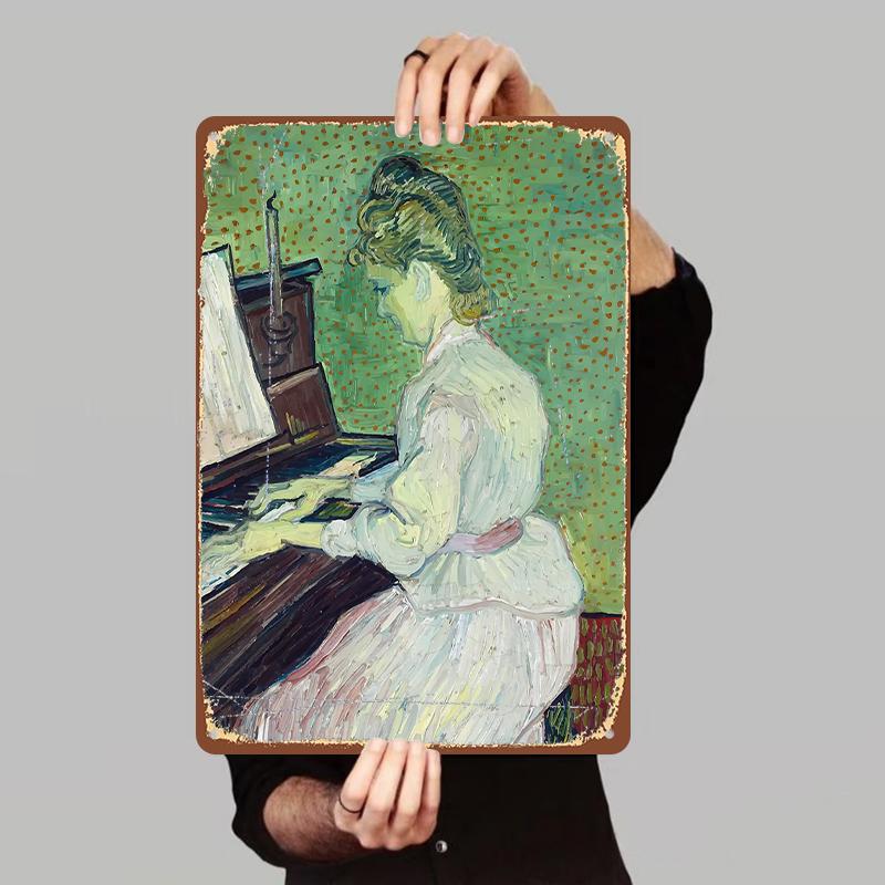 

Van Gogh Style Woman Playing Piano Custom Metal Wall Art Living Room Bedroom Decor Painting 7.9x11.8In(20x30cm)