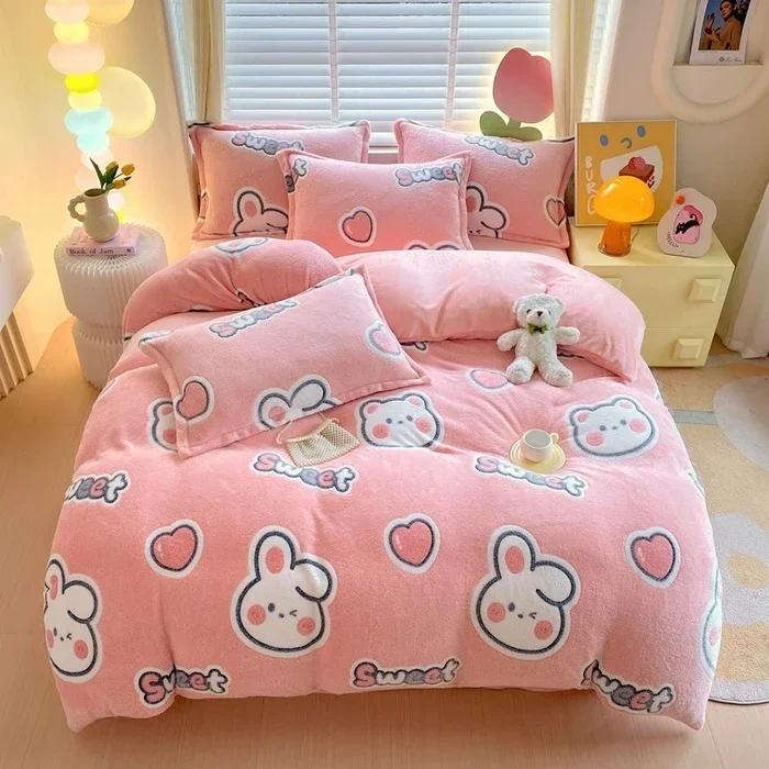 Winter Flannel Duvet Cover Rainbow Dual-color Soft Warm Quilt Cover Cozy Thick Comforter Cover for Adults Children Queen King