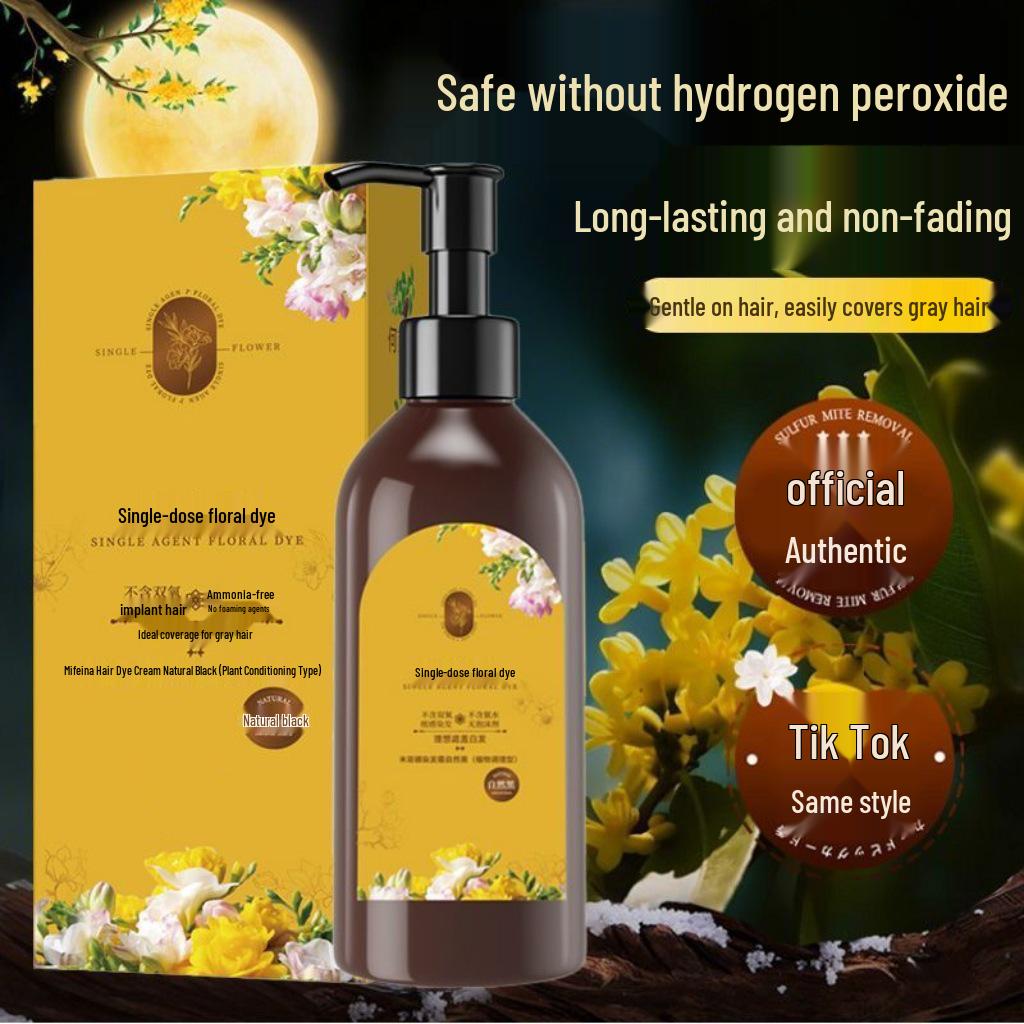 

Best-Selling Floral White Hair Cover Dye Cream – No Peroxide, Skin-Safe, Plant-Based Formula Black Tea Color 1 Box