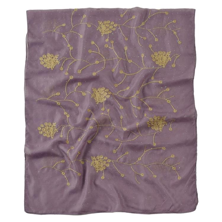 

Stylish Turban Hijab Scarf With Hot Drilling Detailing Embroidery Flower Shawl Wrap For Women Evening Party Dresses фіолетовий