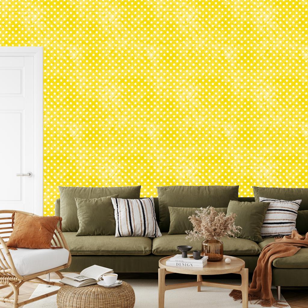 Stars Wallpaper Yellow and Cream, Yellow Background for Living Room and Bedroom 50x1000