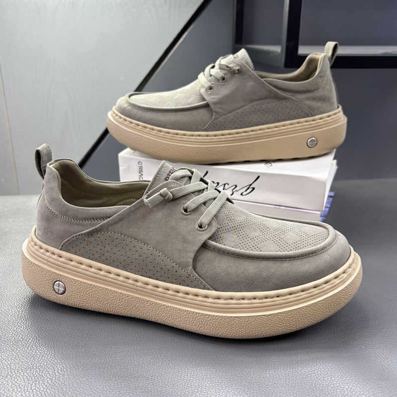 Summer New Lightweight Thick Bottom Casual Shoes Easy To Wear Slip On Lazy Person Cowhide Leather Shoes Breathable Rubber Sole